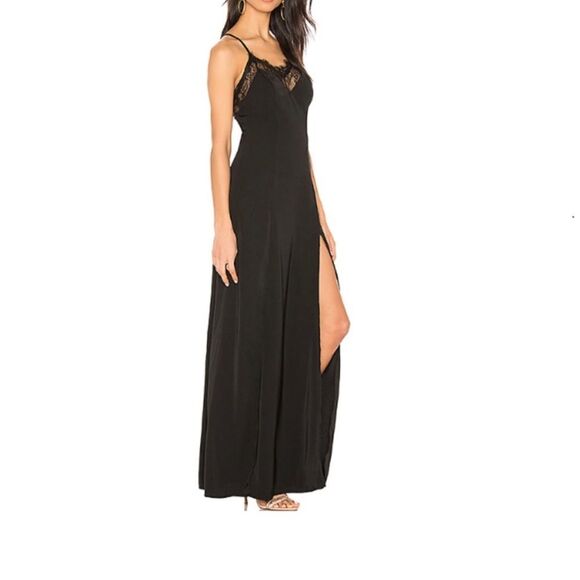 Revolve About Us Lace Trim slit front Black Maxi Dress size small - Picture 3 of 7